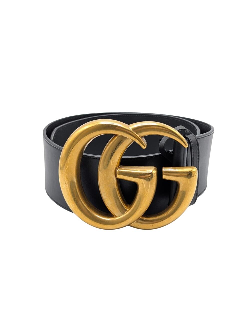 Gucci Black Leather GG Marmont Extra Wide Belt Size 85/30